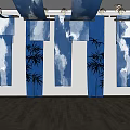 Tie-Dye Batik Fabric Gauze Curtain Partition Exhibition Hall Ceiling Curtain Mesh Cloth Transparent Yarn 3d model