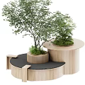 Wooden Circular Tree Planter Design With Green Plants And Modern Structure 3d model