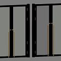 Modern Double Doors With Glass Panels Black Frame And Gold Handles Sleek Design
