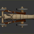 Antique Brass Cannon with Wooden Carriage Vintage Wheels and Decorative Chains Historical Weapon Design