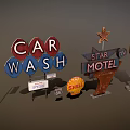 Vintage Commercial Signs Featuring Car Wash Motel Shell And Road 66 Logos