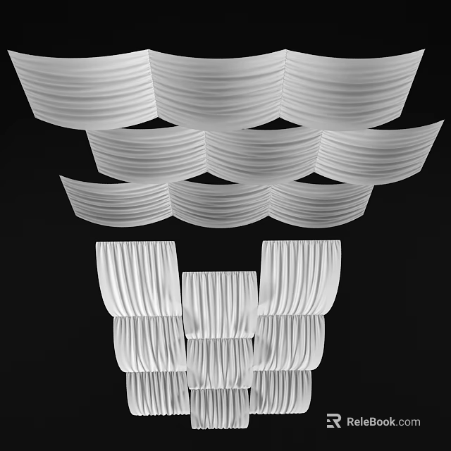 Elegant Modern White Pleated Ceiling Drapery Design With Layered Structure And Soft Lines 3d model 