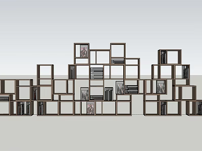Modern Modular Open Shelf Bookcase With Geometric Design And Decorative Books 3d model