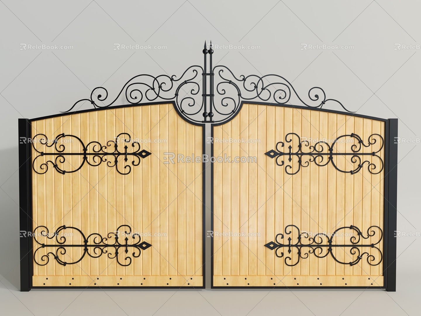 European-style courtyard gate wooden door metal carved 3d model