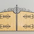 European-style courtyard gate wooden door metal carved 3d model