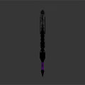 Fantasy Curved Blade Weapon With Dark Metal Finish And Purple Accents On Hilt