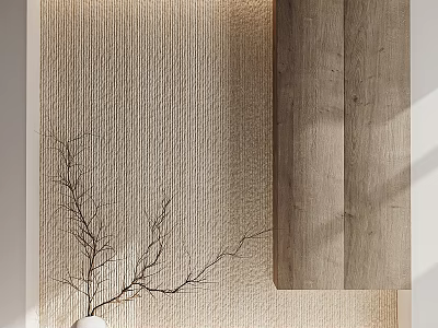 Minimalist Entryway Console Table And Side Cabinet With Wood Grain And Natural Branch Decor 3d model