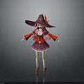 Anime Style Magical Witch Character In Red Purple Frilled Dress With Large Hat And Shoes