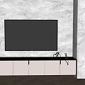 Modern TV Stand with Large TV Vase Plant Mini Bicycle Model and Wooden Herringbone Floor