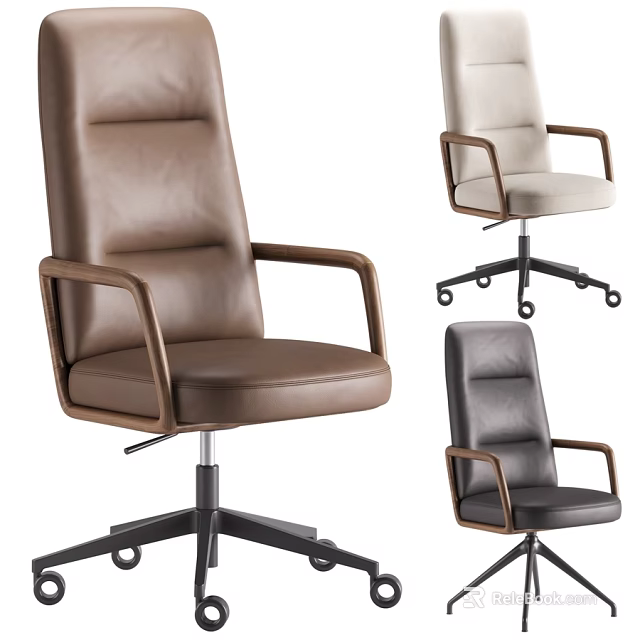 Modern Multi Color High Back Leather Swivel Office Chairs With Wooden Armrests For Workspace 3d model 