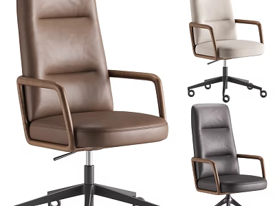 Modern Multi Color High Back Leather Swivel Office Chairs With Wooden Armrests For Workspace 3d model
