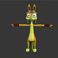 3D Cartoon Game Character With Yellow Body Long Ears Pilot Hat And Goggles