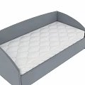 Modern Gray Upholstered Double Bed With Curved Headboard And White Mattress