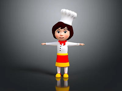 Cartoon Chef Girl Wearing Red White Yellow Outfit With Chef Hat And Open Arms 3d model