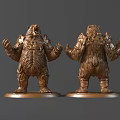 Bronze Bear Sculpture With Armored Design Standing Pose And Outstretched Arms Details