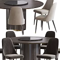 Elegant Modern Dining Table Set Featuring Round Wooden Top And Neutral Tones Chairs 3d model