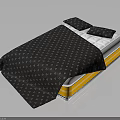 People Using Comfortable Bed With Black Diamond Pattern Sheets Yellow White Mattress And Black Pillows 3d model