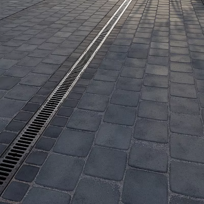 Outdoor Paved Ground With Gray Bricks And Central Drainage Grate Structure Design 3d model