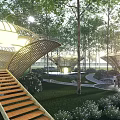 Modern Pergola Design In Natural Forest Setting With People Walking Around