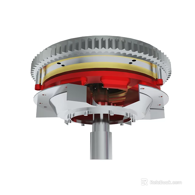 Mechanical Gear Component Cross Sectional View With Red Yellow Silver Parts 3d model 