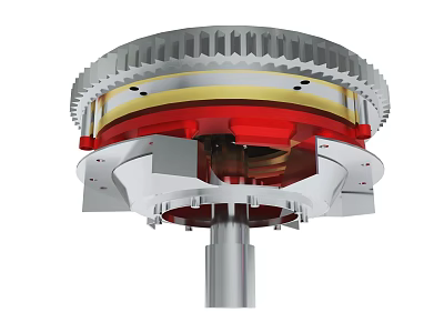 Mechanical Gear Component Cross Sectional View With Red Yellow Silver Parts 3d model