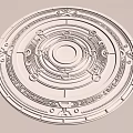 Intricate Circular Sculpture With Ornate Ring Patterns Gold And Black Color Scheme And Decorative Lines