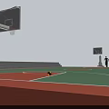 Indoor Basketball Court With Green Red Flooring White Lines Basketball Hoops People And Basketball