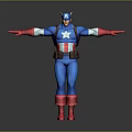 3D Superhero Character Model With Outstretched Arms Blue White Red Uniform And Star Emblem