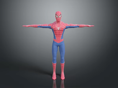 Man in SpiderMan Costume with Arms Outstretched Standing Against Gray Background 3d model