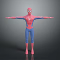 Man in SpiderMan Costume with Arms Outstretched Standing Against Gray Background