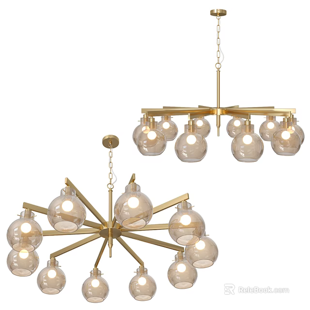 Modern Chandelier With Golden Metal Frame And Multiple Glass Globes For Home Decor 3d model 
