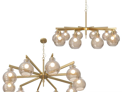 Modern Chandelier With Golden Metal Frame And Multiple Glass Globes For Home Decor 3d model