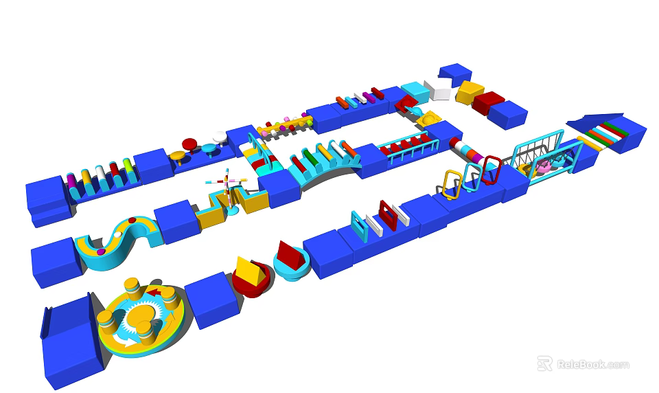 Colorful Interactive Playground Equipment With Slides Climbing Structures And Obstacle Courses 3d model