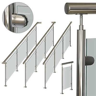 Modern Railings With Stainless Steel Frame And Glass Panels For Staircase 3d model