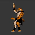 Tiger Character Action Figure With Orange Stripes Raised Right Hand Bent Left Leg Black Pants