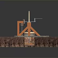 Orange Stand With White Disc On Grass And Stone Slab Platform With Soil Layer