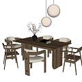 Modern Dining Table and Chair Combination Dining Chair Single Chair Chandelier 3d model