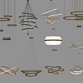 Modern Pendant Lighting Combinations with Circular Spiral and Geometric Interior Designs 3d model