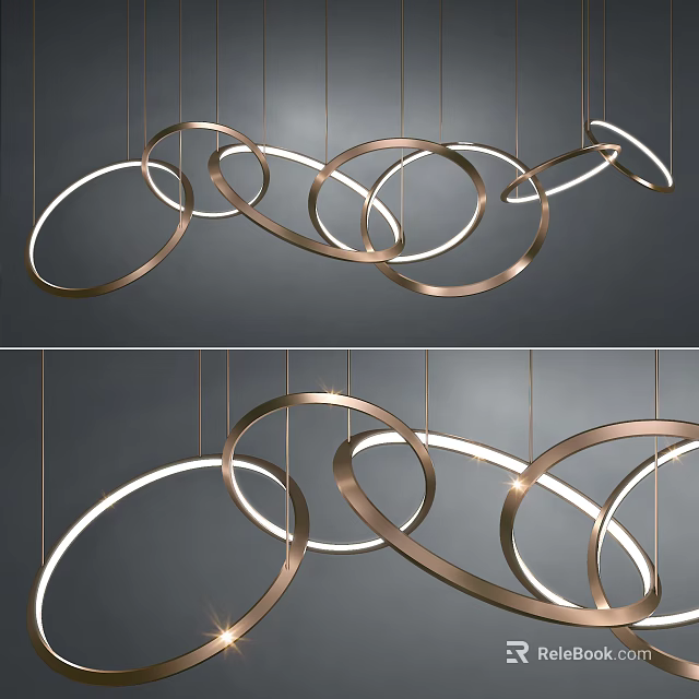 Modern Metal Ring Chandelier with Hanging Design and Warm Lighting Effect for Contemporary Interiors 3d model 