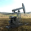 Industrial Oil Pump for Oil Extraction in Open Field With Mountainous Landscape and Blue Sky