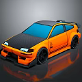 Orange Sports Car With Carbon Fiber Roof Large Rear Spoiler Black Wheels And Blue Windows