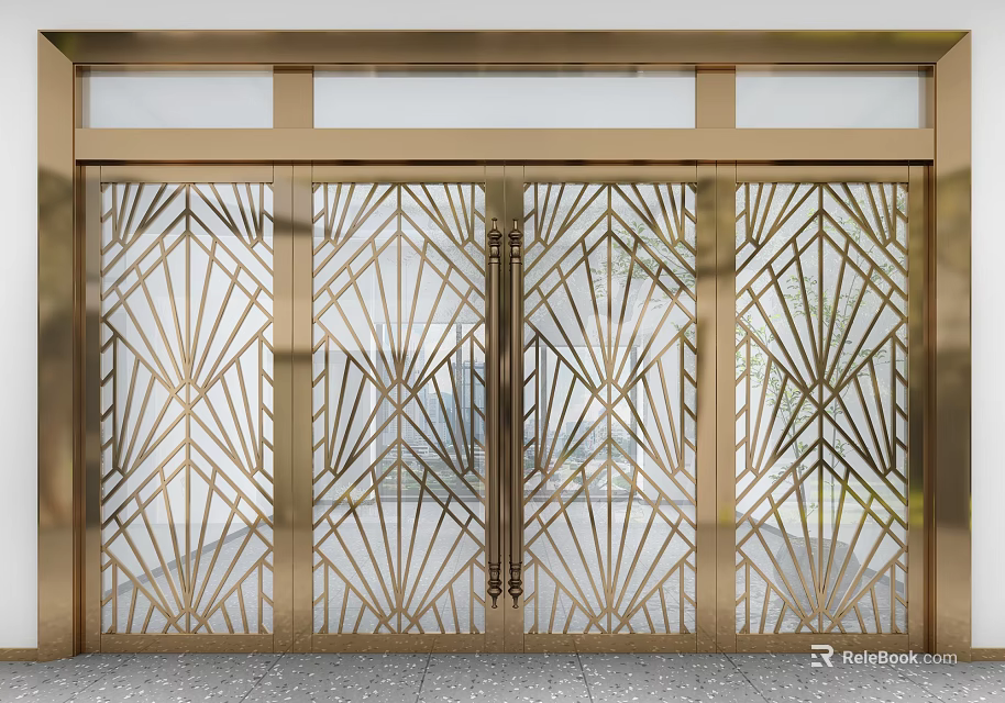 Golden Inflatable Door With Geometric Pattern And Decorative Glass Design 3d model