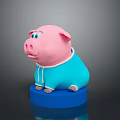 Cute Stuffed Pink Pig Doll Wearing Blue Hoodie Sitting On Blue Base