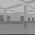 Spacious Empty Industrial Warehouse Interior With White Columns Large Windows Gray Walls And Polished Floor