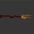 Ancient Decorative Spear 3D Render With Red Shaft Yellow Ornaments And Intricate Head Design