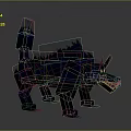 Blue Blocky Wolf Like Creature With Spiked Back And Glowing Green Eyes