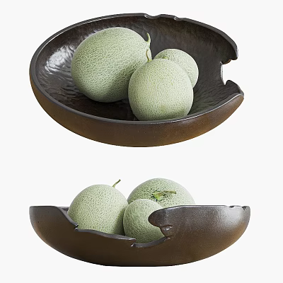 Fresh Green Cantaloupes Arranged In Brown Bowls For Natural Fruit Presentation 3d model Fresh Green Cantaloupes Arranged In Brown Bowls For Natural Fruit Presentation 3d model