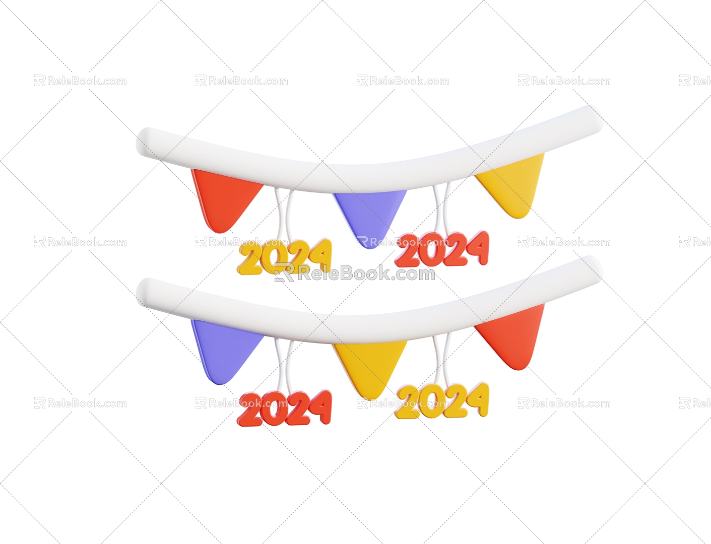 2024 ribbon decorations flag cartoon ribbon cartoon flag cartoon decorations model