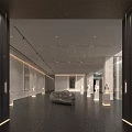 Spacious Modern Exhibition Hall Interior With White Curved Sofa And Wall Artworks