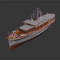 Vintage Orange And White Yacht With Upper Deck Windows Flag And Details